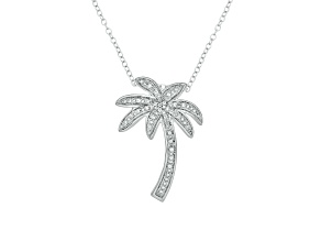 Diamond Palm Tree Sterling Silver Pendant With Chain 0.05ctw