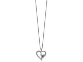 Rhodium Over Sterling Silver Polished Cubic Zirconia Mom Heart with 2 Inch Extension Necklace