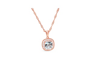 Square Cushion Aquamarine and Cubic Zirconia 18K Rose Gold Over Sterling Pendant with chain, 1.86ctw