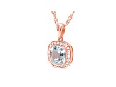 Square Cushion Aquamarine and Cubic Zirconia 18K Rose Gold Over Sterling Pendant with chain, 1.86ctw