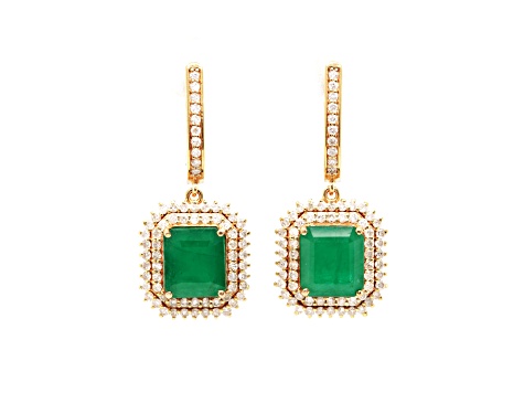 5.64 Ctw Emerald and 1.10 Ctw White Diamond Earring in 14K YG