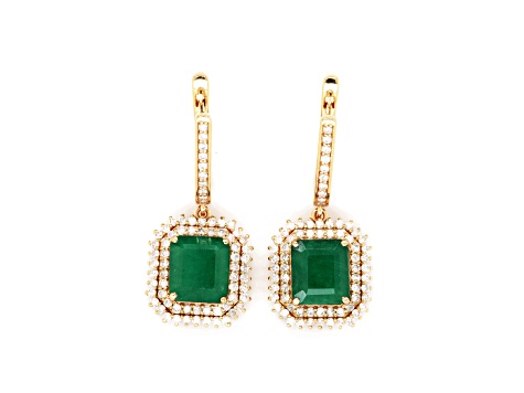 5.64 Ctw Emerald and 1.10 Ctw White Diamond Earring in 14K YG