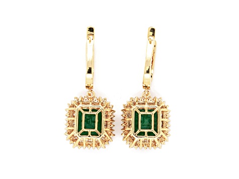 5.64 Ctw Emerald and 1.10 Ctw White Diamond Earring in 14K YG