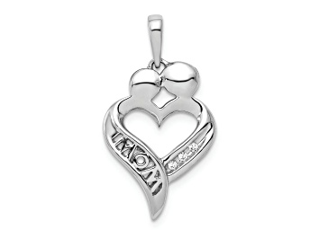 Picture of Rhodium Over 14k White Gold Diamond MOM Heart Pendant