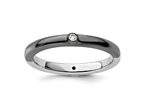 Sterling Silver Stackable Expressions Polished Half White and Black Diamond Ring 0.044ctw