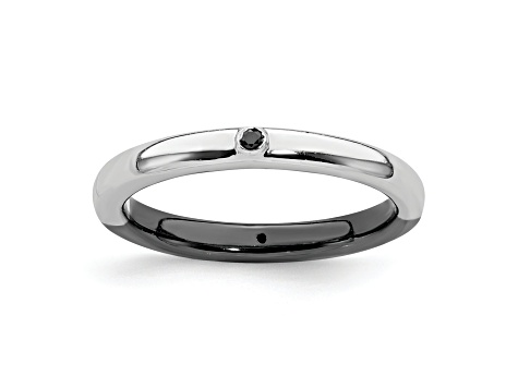 Sterling Silver Stackable Expressions Polished Half White and Black Diamond Ring 0.044ctw