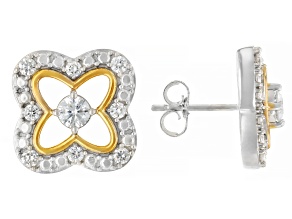 White Lab-Grown Diamond Rhodium and 14K Yellow Gold Over Sterling Silver Clover Earrings 0.75ctw