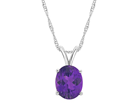 10x8mm Oval Amethyst Rhodium Over Sterling Silver Pendant With Chain