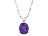 10x8mm Oval Amethyst Rhodium Over Sterling Silver Pendant With Chain