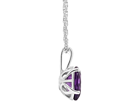 10x8mm Oval Amethyst Rhodium Over Sterling Silver Pendant With Chain