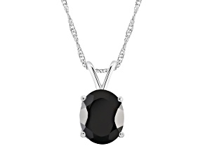 10x8mm Oval Black Onyx Rhodium Over Sterling Silver Pendant With Chain
