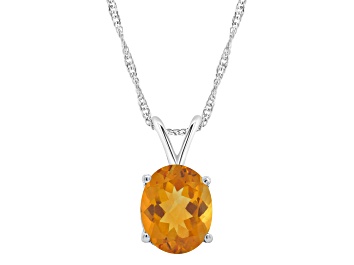 Picture of 10x8mm Oval Citrine Rhodium Over Sterling Silver Pendant With Chain