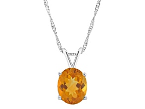 10x8mm Oval Citrine Rhodium Over Sterling Silver Pendant With Chain
