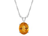 10x8mm Oval Citrine Rhodium Over Sterling Silver Pendant With Chain