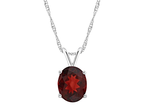 10x8mm Oval Garnet Rhodium Over Sterling Silver Pendant With Chain