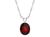 10x8mm Oval Garnet Rhodium Over Sterling Silver Pendant With Chain