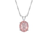 10x8mm Oval Rose Quartz Rhodium Over Sterling Silver Pendant With Chain