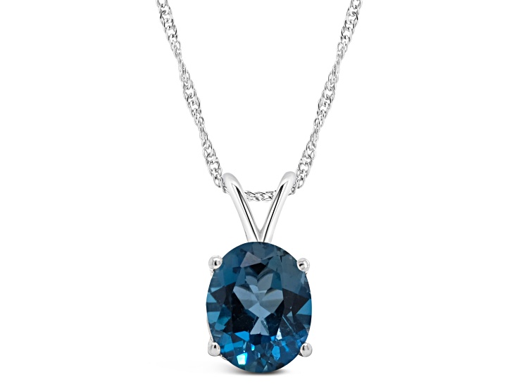 10x8mm Oval London Blue Topaz Rhodium Over Sterling Silver Pendant With ...