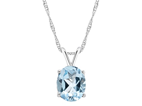 10x8mm Oval Sky Blue Topaz Rhodium Over Sterling Silver Pendant With Chain