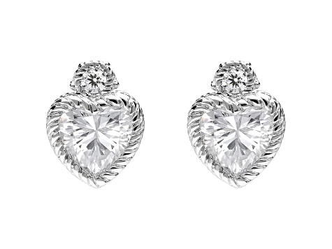 Judith Ripka 3.04ctw Heart and 0.73ctw Round Bella Luce Rhodium Over Sterling Silver Earrings
