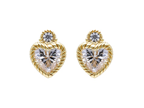 Judith Ripka 3.04ctw Heart and 0.73ctw Round Bella Luce 14K Gold Clad Earrings