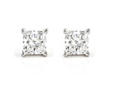 Princess Cut White Lab-Grown Diamond 18k White Gold Stud Earrings 1.50ctw