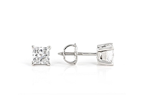 Certified Princess Cut White Lab-Grown Diamond E-F SI 18k White Gold Stud Earrings 1.50ctw