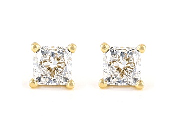 Picture of Certified Princess Cut White Lab-Grown Diamond E-F SI 18k Yellow Gold Stud Earrings 1.50ctw