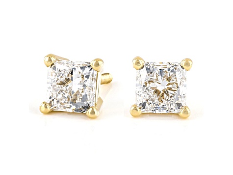 Certified Princess Cut White Lab-Grown Diamond E-F SI 18k Yellow Gold Stud Earrings 1.50ctw