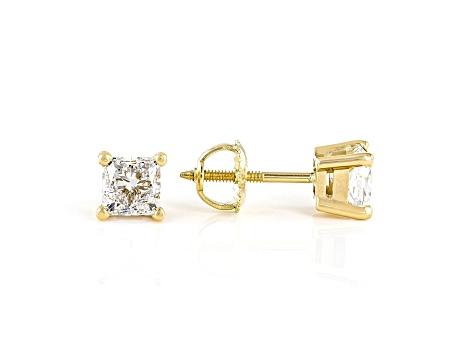 Certified Princess Cut White Lab-Grown Diamond E-F SI 18k Yellow Gold Stud Earrings 1.50ctw