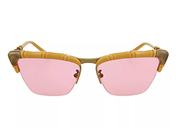 Gucci Brushed Gold Tone and Caramel Frame / Pink Lens Sunglasses
