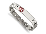 Stainless Steel Brushed and Polished Red Enamel 8-inch Medical ID Bracelet