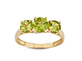 Round Peridot 3-Stone 10K Yellow Gold Ring 1.75ctw