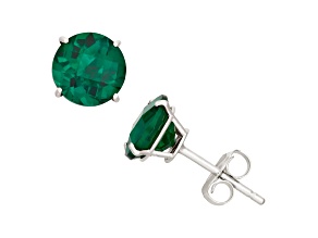 Lab Created Emerald Round 10K White Gold Stud Earrings, 1.3ctw