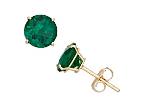 Lab Created Emerald Round 10K Yellow Gold Stud Earrings, 1.3ctw