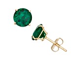 Lab Created Emerald Round 10K Yellow Gold Stud Earrings, 1.3ctw