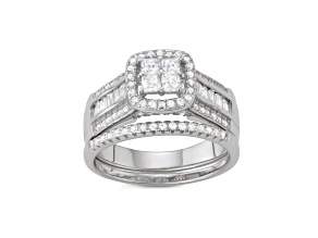 Lab Created White Sapphire Sterling Silver Bridal Ring Set 1.27ctw
