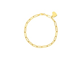 14K Yellow Gold 3.80mm Paper Clip Chain Bracelet 7.50 inch with 10.75mm Dangle Heart Charm