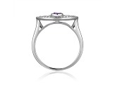 Amethyst with Moissanite Accents Rhodium Over Sterling Silver Evil Eye Halo Ring