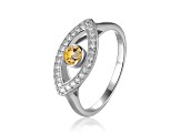 Citrine with Moissanite Accents Rhodium Over Sterling Silver Evil Eye Halo Ring