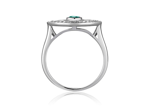 Emerald with Moissanite Accents Rhodium Over Sterling Silver Evil Eye Halo Ring