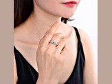 Emerald with Moissanite Accents Rhodium Over Sterling Silver Evil Eye Halo Ring