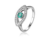 Emerald with Moissanite Accents Rhodium Over Sterling Silver Evil Eye Halo Ring