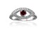 Garnet with Moissanite Accents Rhodium Over Sterling Silver Evil Eye Halo Ring