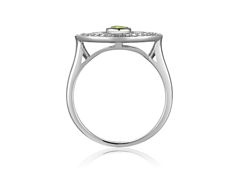 Peridot with Moissanite Accents Rhodium Over Sterling Silver Evil Eye Halo Ring