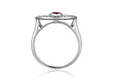 Ruby with Moissanite Accents Rhodium Over Sterling Silver Evil Eye Halo Ring