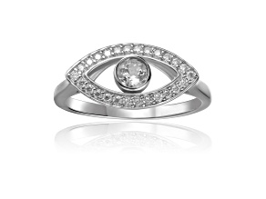 White Topaz with Moissanite Accents Rhodium Over Sterling Silver Evil Eye Halo Ring