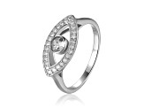 White Topaz with Moissanite Accents Rhodium Over Sterling Silver Evil Eye Halo Ring
