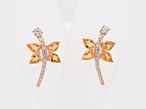 1.04ctw Pear Shaped Citrine and Cubic Zirconia 14K Rose Gold Over Sterling Silver Earrings