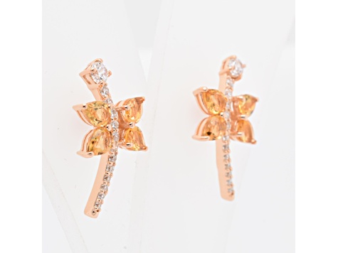 1.04ctw Pear Shaped Citrine and Cubic Zirconia 14K Rose Gold Over Sterling Silver Earrings